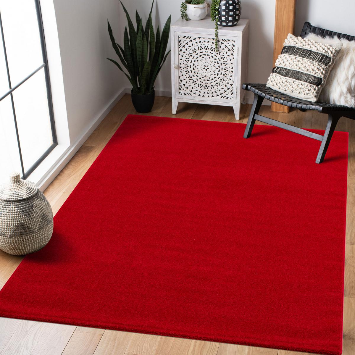 tapis salon 160x230 tissé rouge rectangle motif uni NOSSA - 2