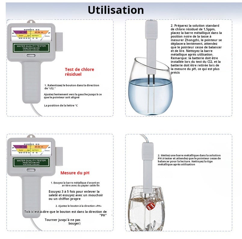 Testeur d'eau de piscine, testeur de chlore résiduel et de pH, testeur de piscine portable 2 en 1 pour eau potable, aquarium, piscine - 5