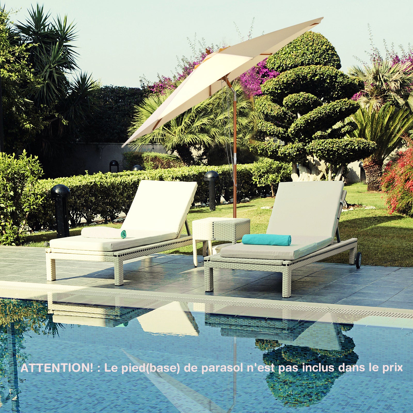 Ø3Mx H2,58M Parasol Déporté 8 Baleines en Bois avec Manivelle, Poteau de Parapluie Inclinable, pour Pare-Soleil de Plusieurs Angles - 5