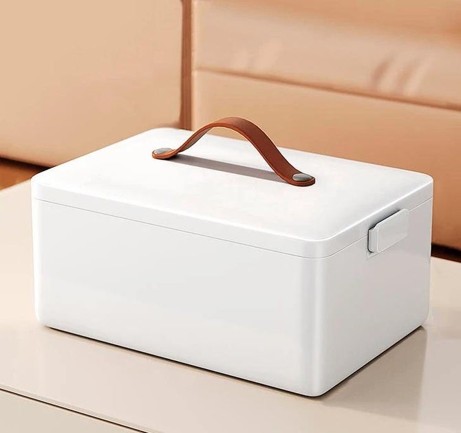 Boîte à pharmacie domestique avec poignée en cuir, boîte de rangement de classification de médicaments, adaptée au bureau, à la coiffeuse (une couche) - 3