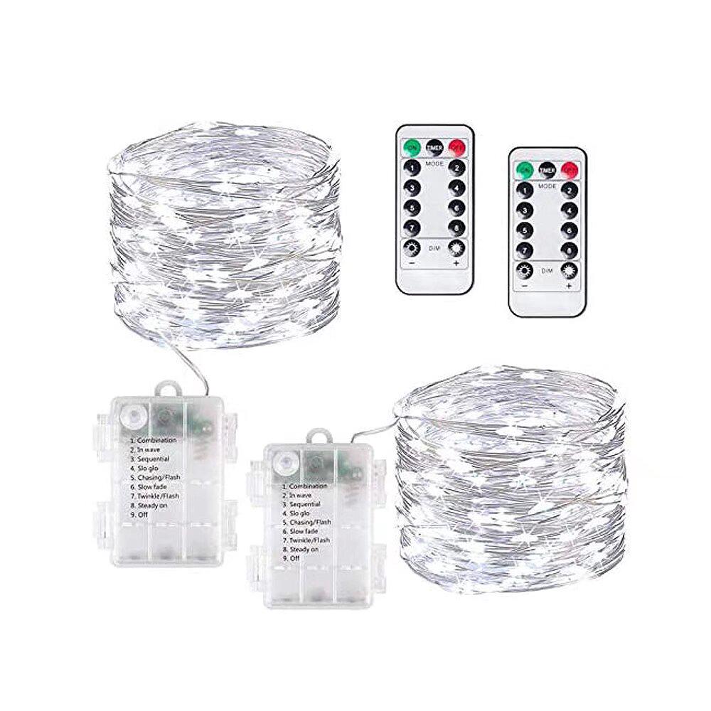 Guirnaldas De Luces LED Con Pilas – 2 Piezas De 50 LEDs, Impermeables, 8 Modos Y Temporizador, Perfectas Para Navidad Y Decoración