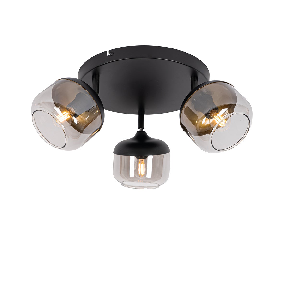 Designerski reflektor czarny ze złotem i przydymionym szkłem 3-punktowy okrągły - Kyan
