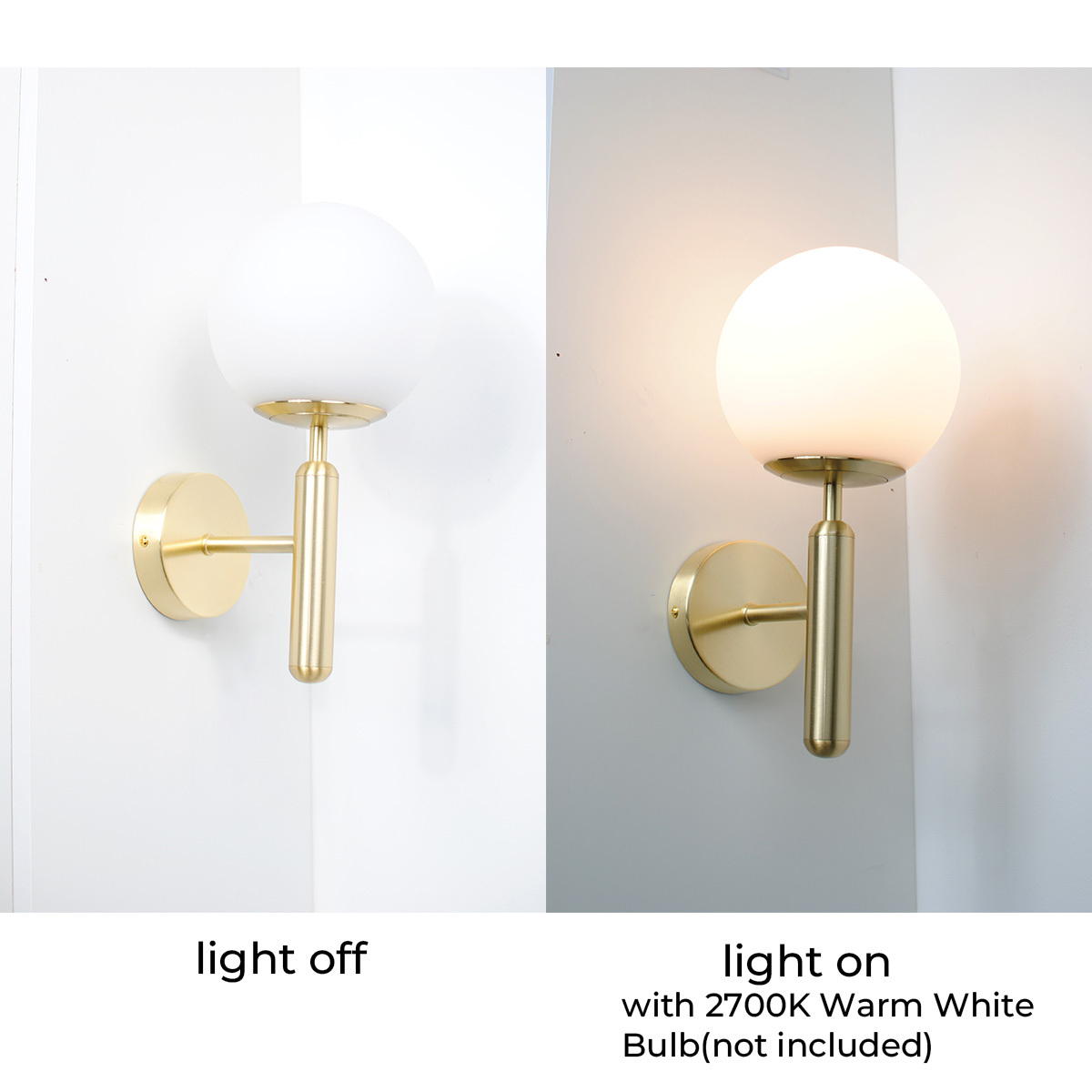 Aplique de Pared, Bola de Cristal Opalina y Soporte Dorado, Casquillo E27, Ideal para Dormitorio, Salón y Pasillo - 5