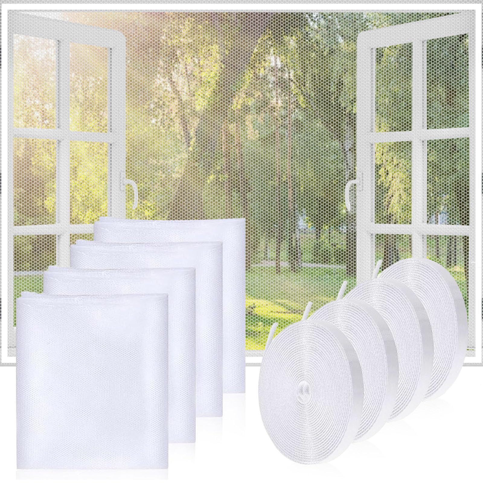 4 sztuki Moskitiera Okienna Ekran, Siatka Przeciw Owadom Moskitiera Okienna z Siatki z 4 Samoprzylepnymi Taśmami 150 x 180 cm (Biała)