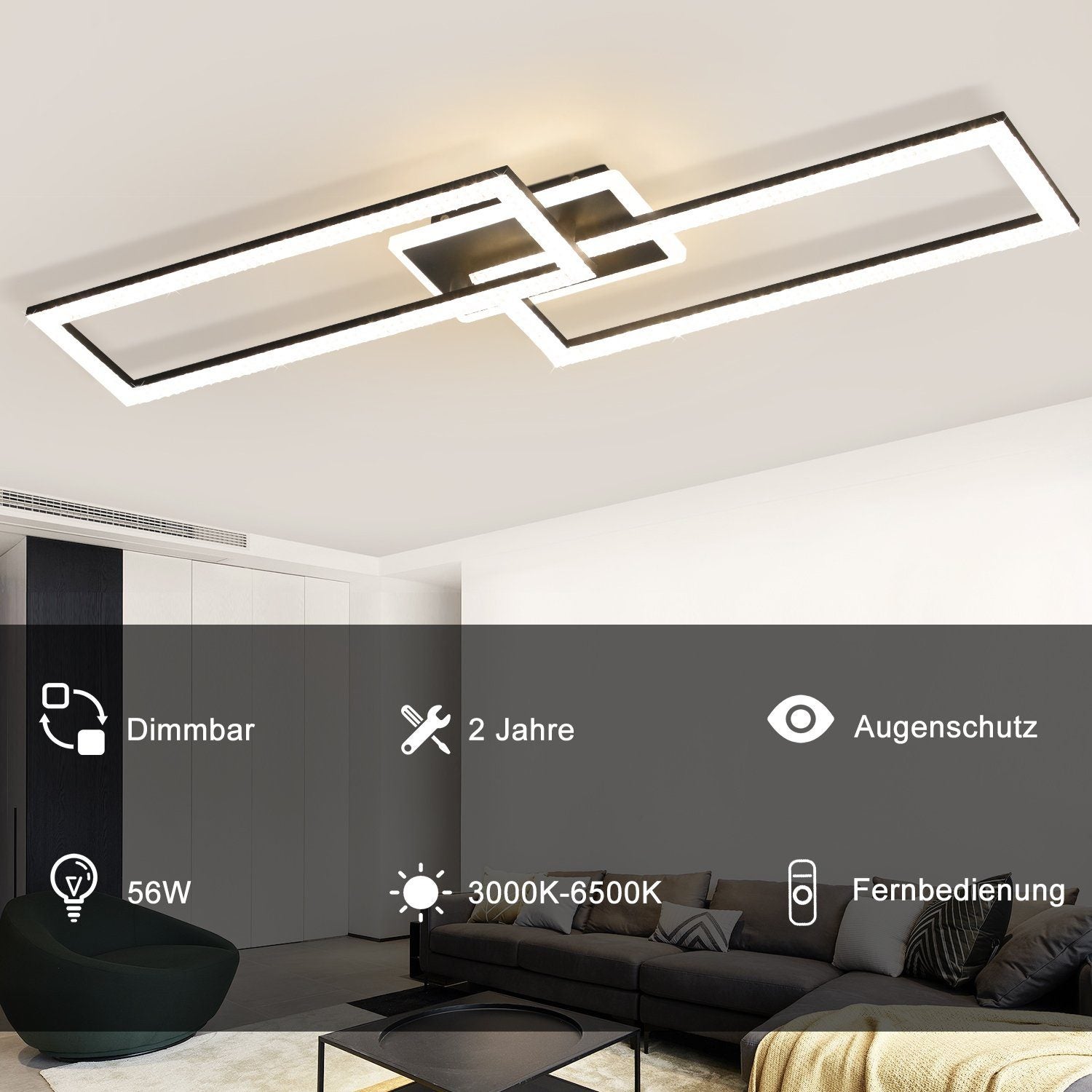 NETTLIFE Plafón LED regulable diseño moderno 56W negro - 3