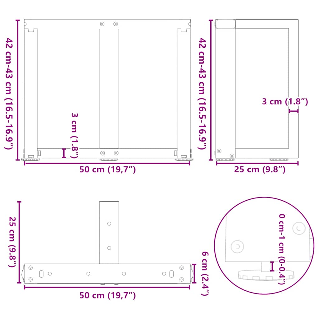 Pernas de mesa de centro em forma de T?2 peças de aço branco - COMFORTXL - 9