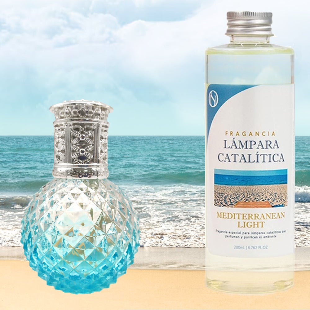 Aroma Aqua Blue Crackle - Lampada Profumata Catalitica, Design Mosaico Blu, Con Oli E Accessori, Purifica E Profuma L'Ambiente