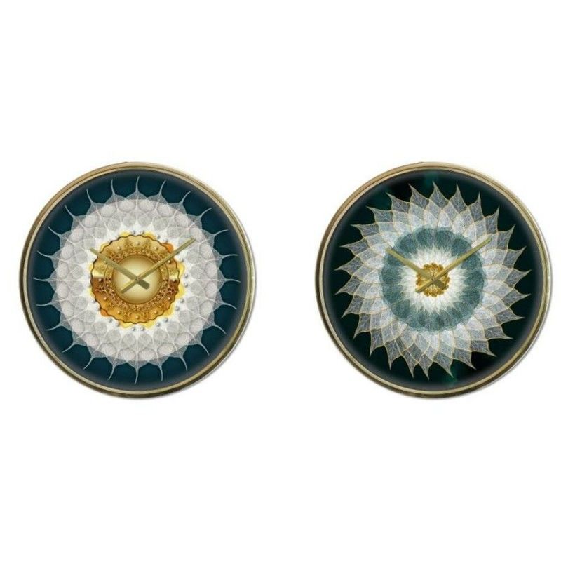 Reloj de pared dkd home decor cristal dorado turquesa hierro moderno (2 unidades) (40 x 6 x 40 cm)