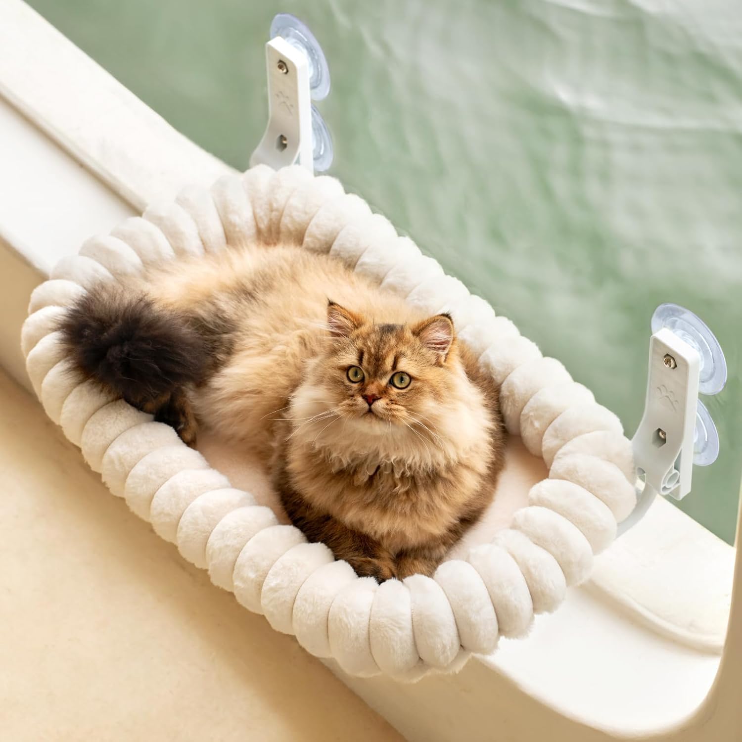 Amaca Da Parete Per Gatti In Legno D'Abete PEFC - Fatta A Mano In Italia, Telo Beige Lavabile, Sostiene Fino A 20 Kg