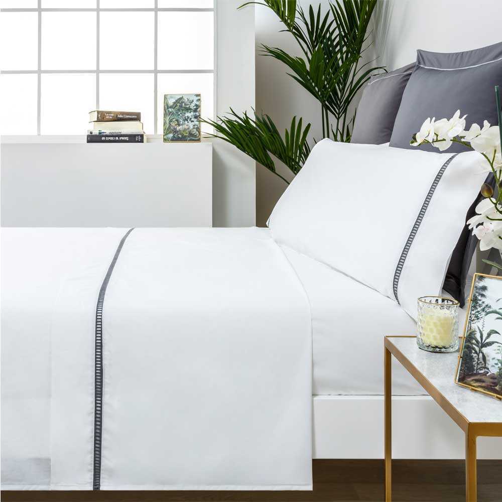 Cotton artean - juego de sabanas vainica percal algodón blanco 240x260 cama de 150