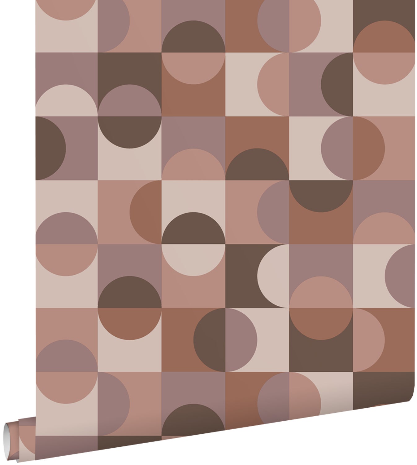 Tapeta koła w stylu Bauhaus brązowymIfioletowego mauve - 50 x 900 cm - ESTAHOME