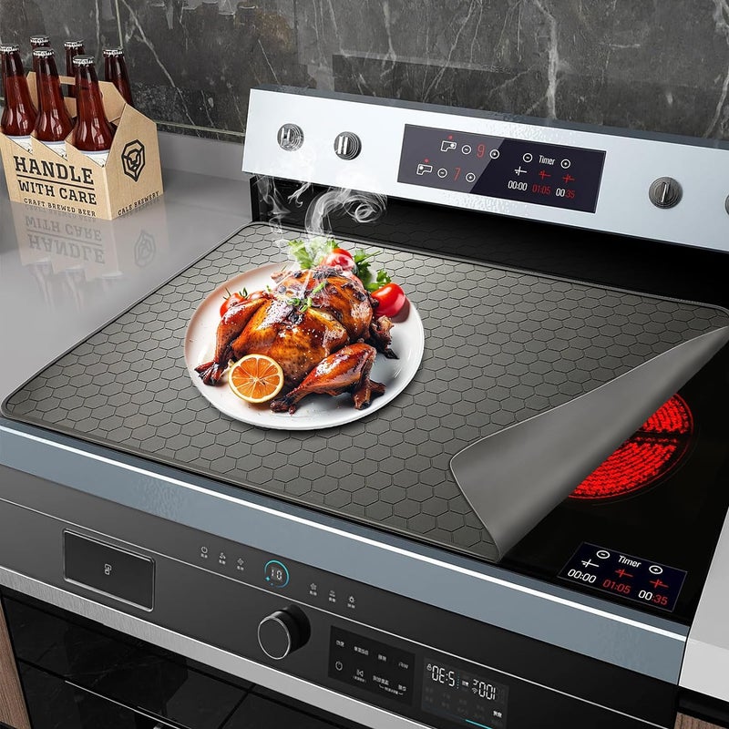 Pokrywa górna do kuchenki elektrycznej 70x50cm, składana pokrywa górna ze szkła ceramicznego, mata odporna na ciepło, szara