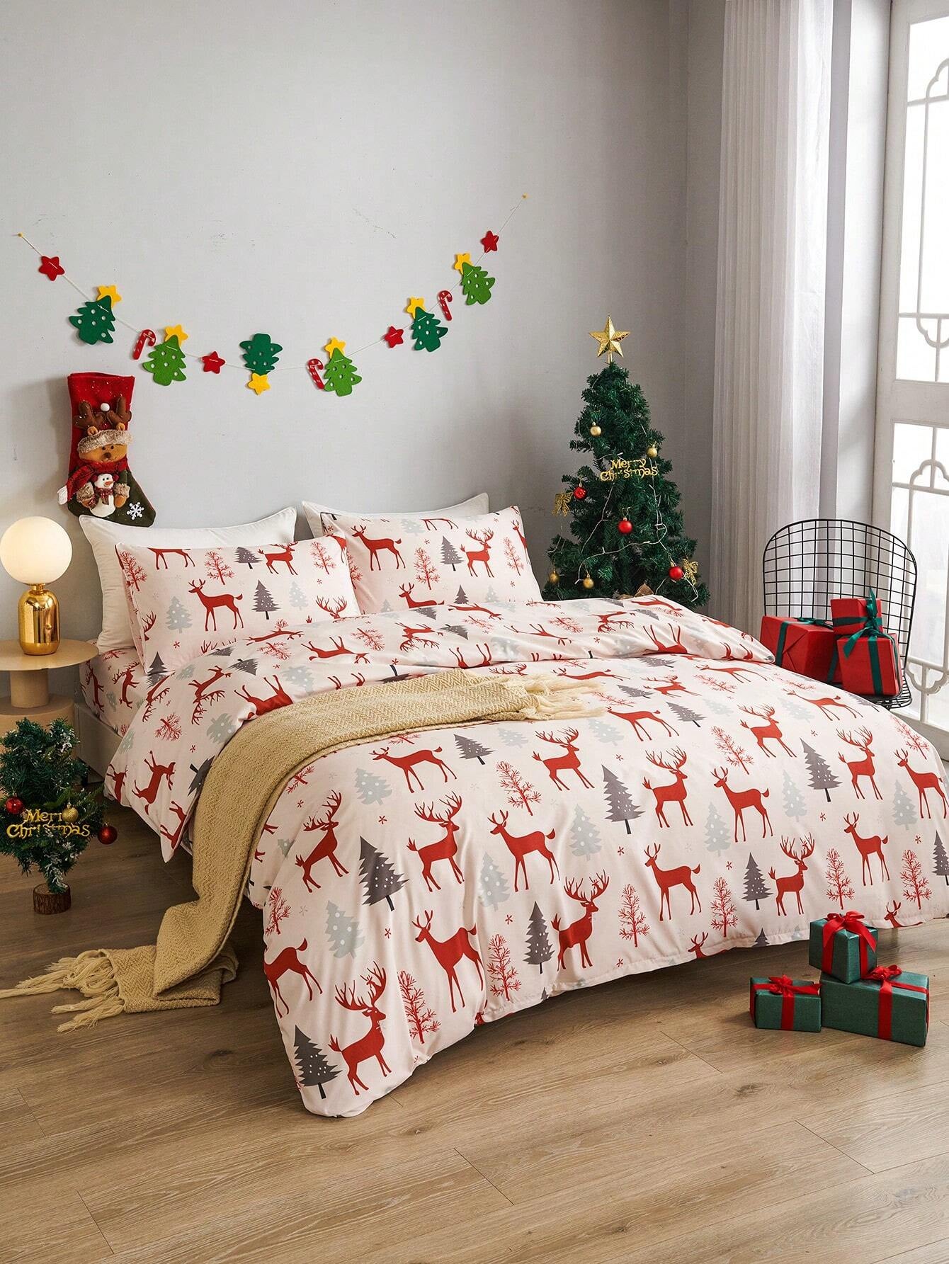 Parure de lit de Noël - Imprimé Noël pour enfants - Décoration d'intérieur avec élan, renne, cerf, 240 cm x 220 cm - 3
