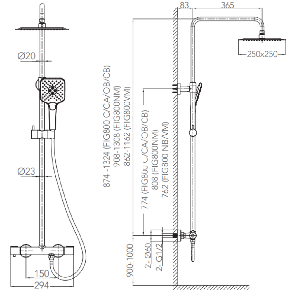 Ensemble mitigeur lavabo + Colonne de douche - Couleur Or brossé - 8