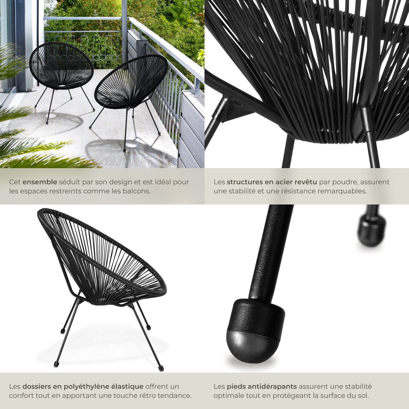 TECTAKE Conjunto de 2 cadeiras de jardim Design retro no estilo Acapulco - 5