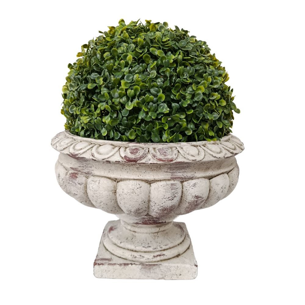 Vase médicis jardin vasque style pierre béton blanc motif vieilli 22cm - 6