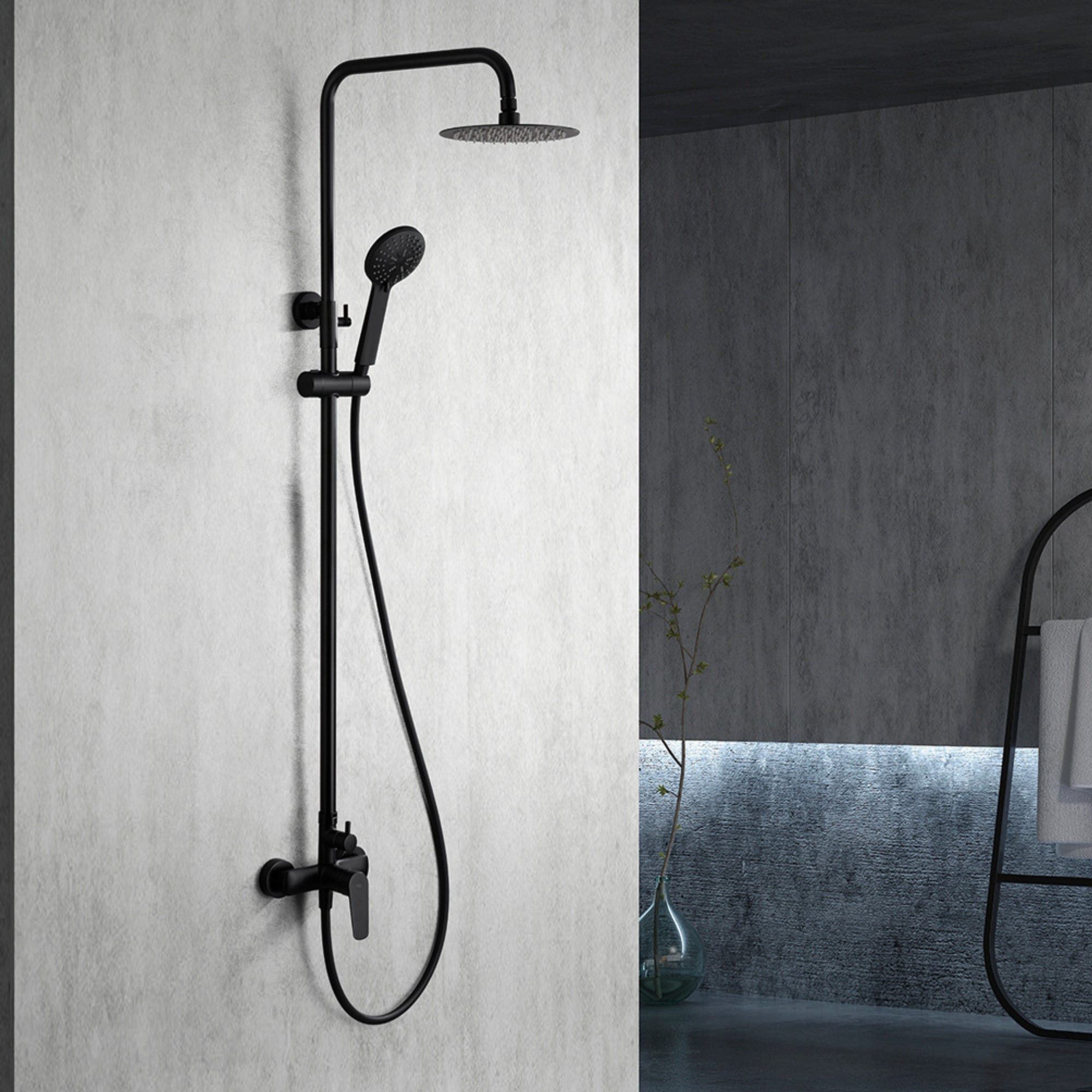 IMEX Columna Ducha Negra Monomando con Grifo Kit de Ducha con