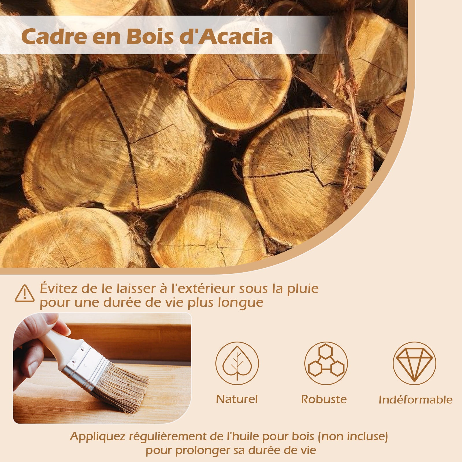 2 Chaises de Jardin, Chaises d'Extérieur en Bois d'Acacia avec Coussin Rembourré Amovible, Accoudoirs, Charge 180 kg, Mobilier de Bistrot, Naturel - 4