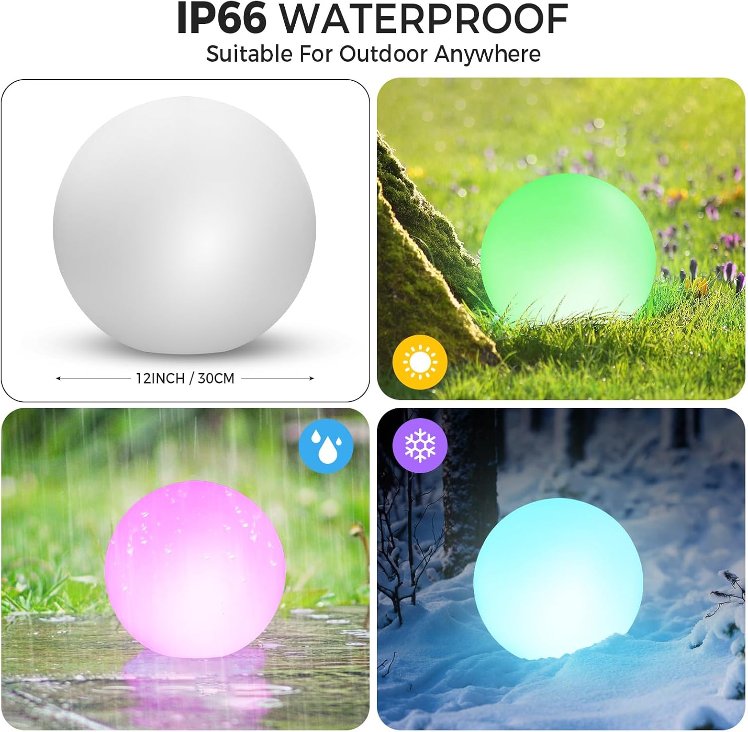 RGB Lampe Solaire pour Jardin D'Extérieur, Lumineuse Exterieure 30CM/12 Inch Boule, IP66 Kit Eclairage Solaire à Intensité Variable Decoration Terrass - 2