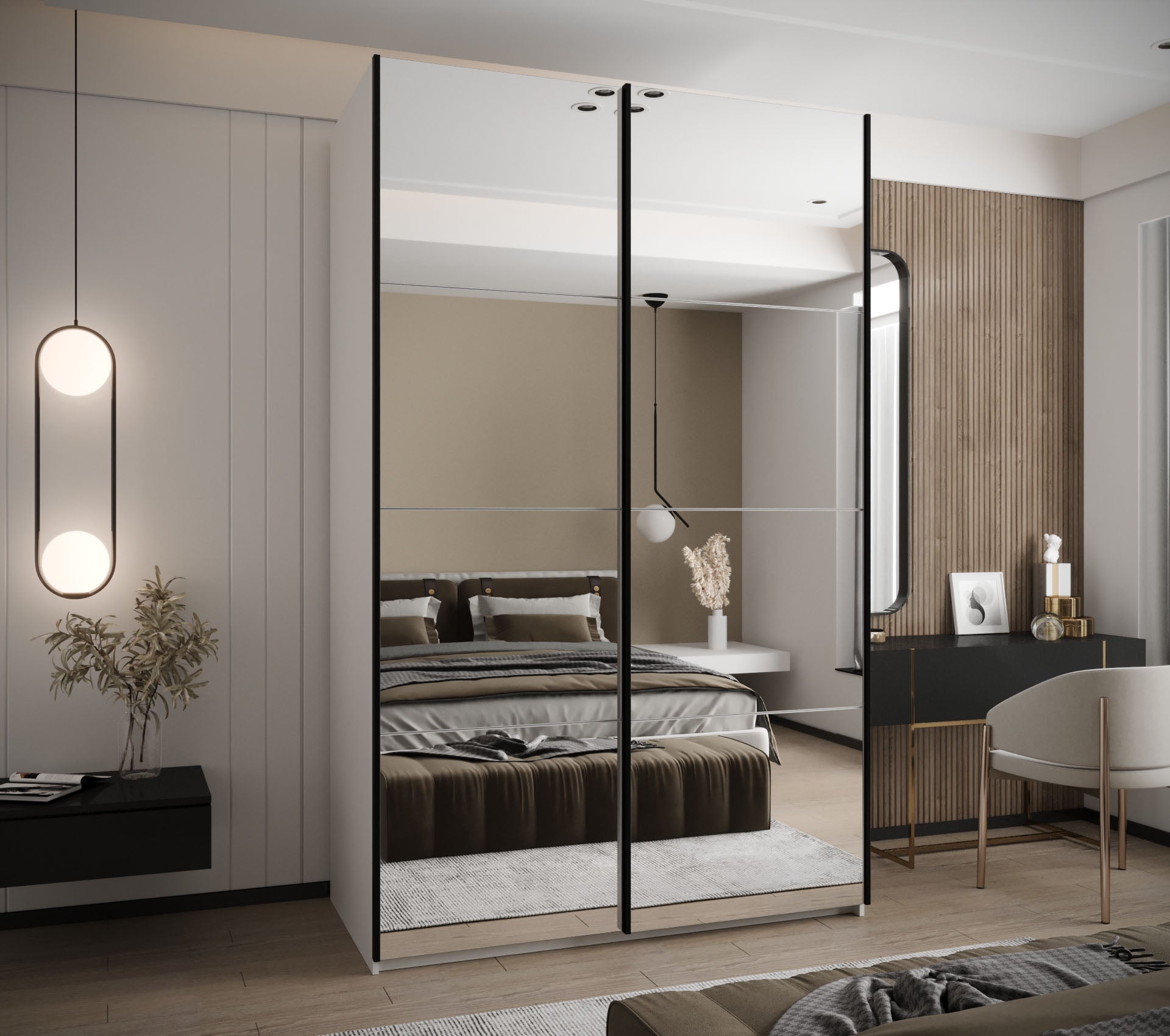 Szafa przesuwna wysoka Lux 2 160 x 64 x 245,5 cm biały + biały + u. czarny - Abiks Meble - 2
