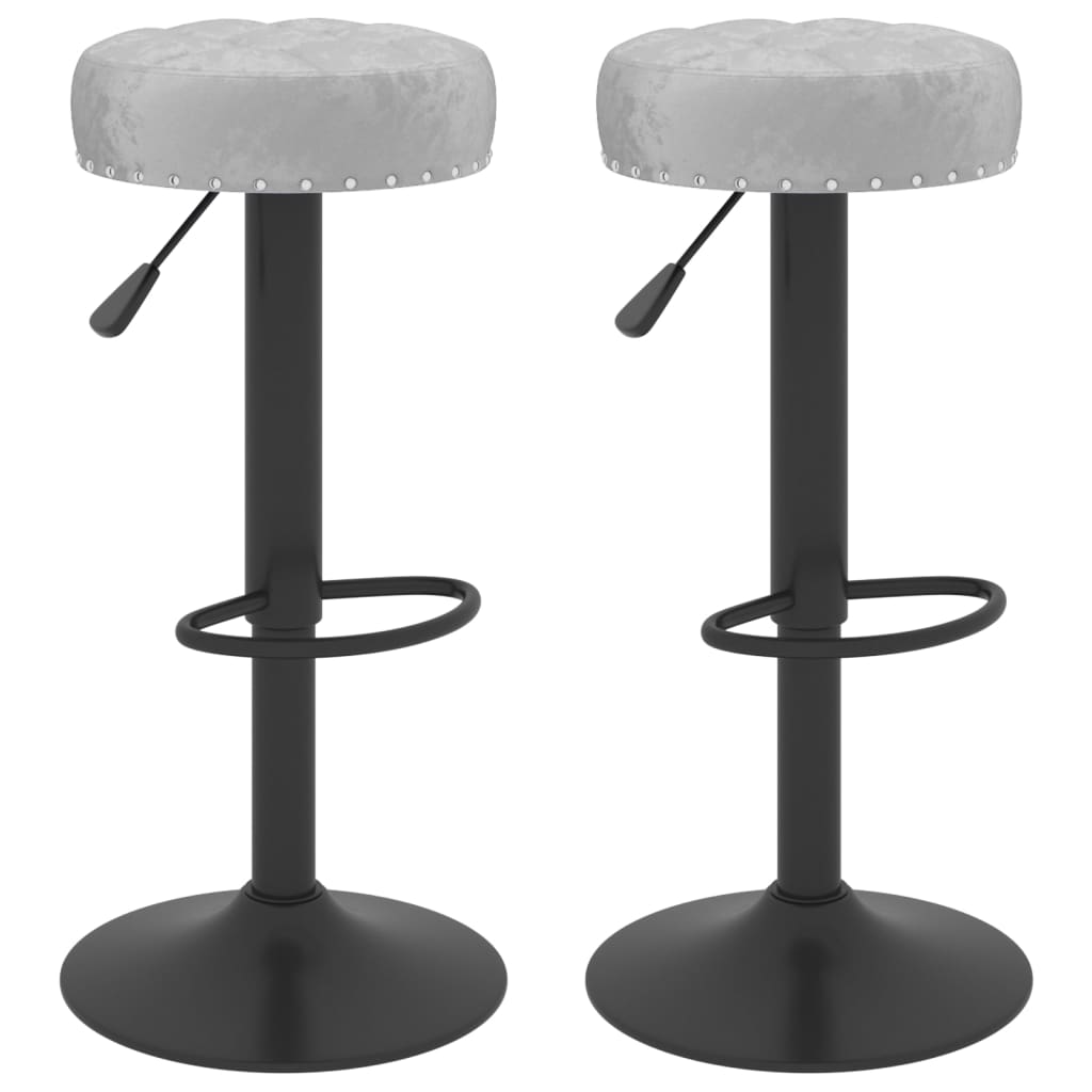 Set Di 2 Sgabelli Da Bar Regolabili In Altezza Con Schienale Imbottito In Velluto - Base In Metallo - Grigio Chiaro
