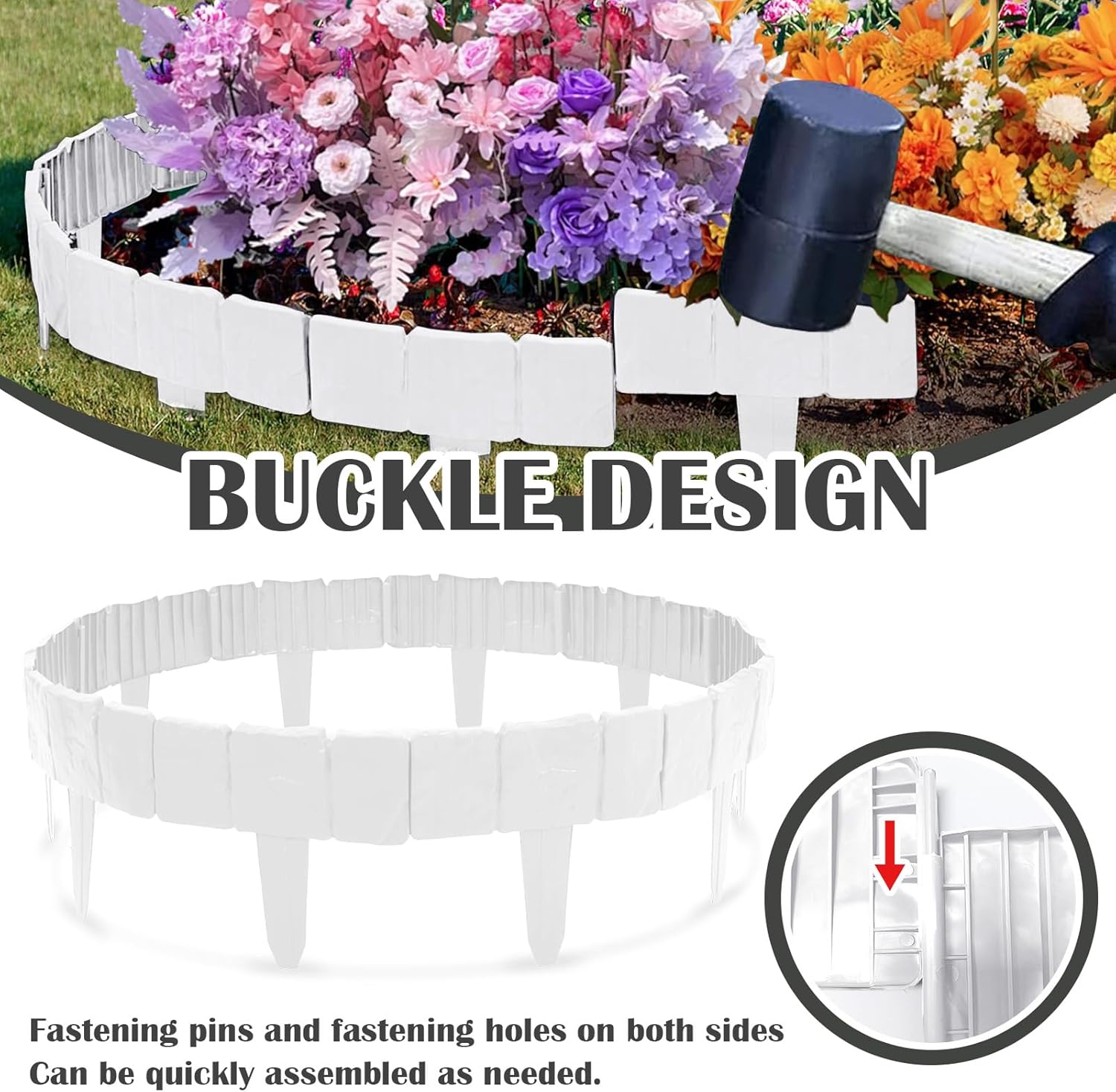 Bordure Jardin Plastique, Bordure de Jardin Exterieur Flexible 5m, 20 Garnitures Bordure Pelouse, 25 cm x 23 cm(L x H), Blanc - 3