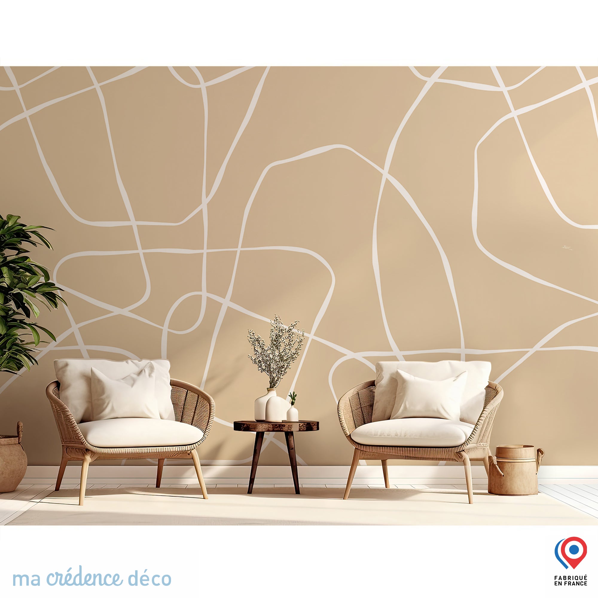 Papier Peint Lignes Fantaisistes 2 Intiss L 200 X H 280 Cm Beige 