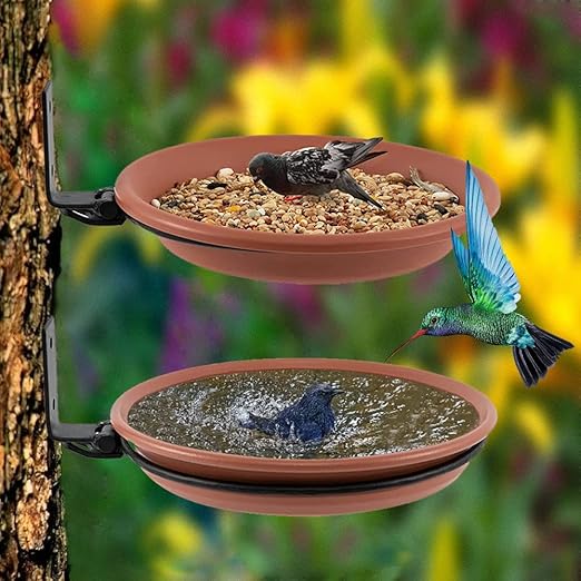 2 PCS Abreuvoir Oiseaux,Mangeoire pour Oiseaux Exterieur Et Bain d'oiseaux,Abreuvoir pour Oiseaux Balcon,Distributeur Nourriture pour Oiseaux Sauvages - 2