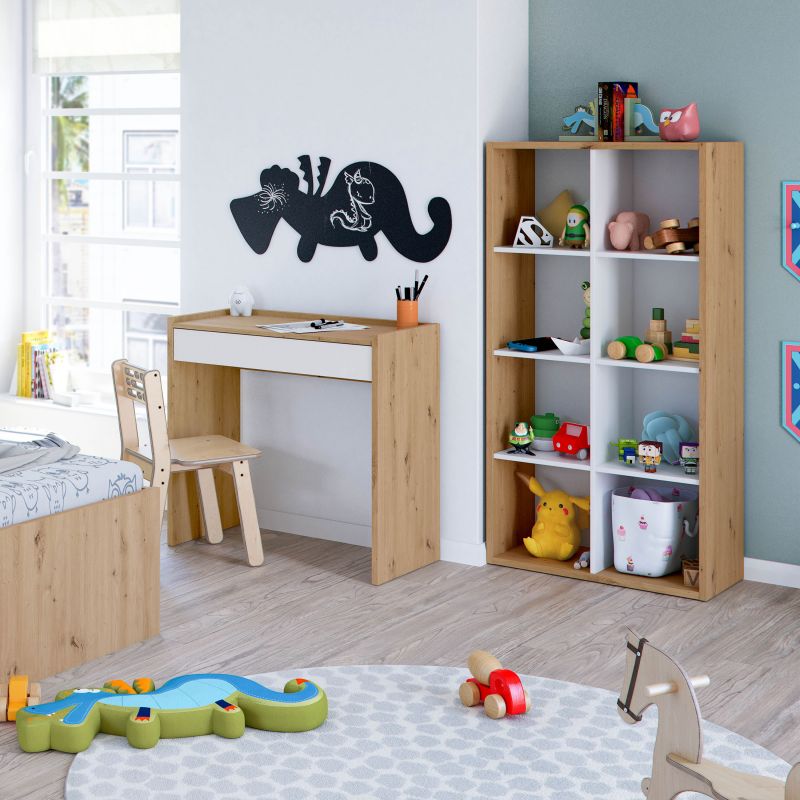 Bibliotheque étagere NOA - Blanc et chene - 8 cases - 137x71,5x33 cm - 8