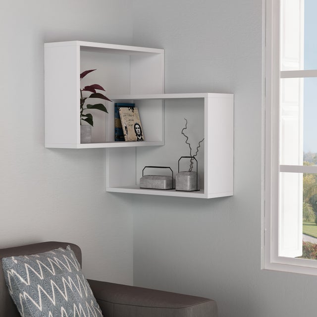 Decortie Bibliothèque murale moderne d'angle avec anneau blanc 60cm