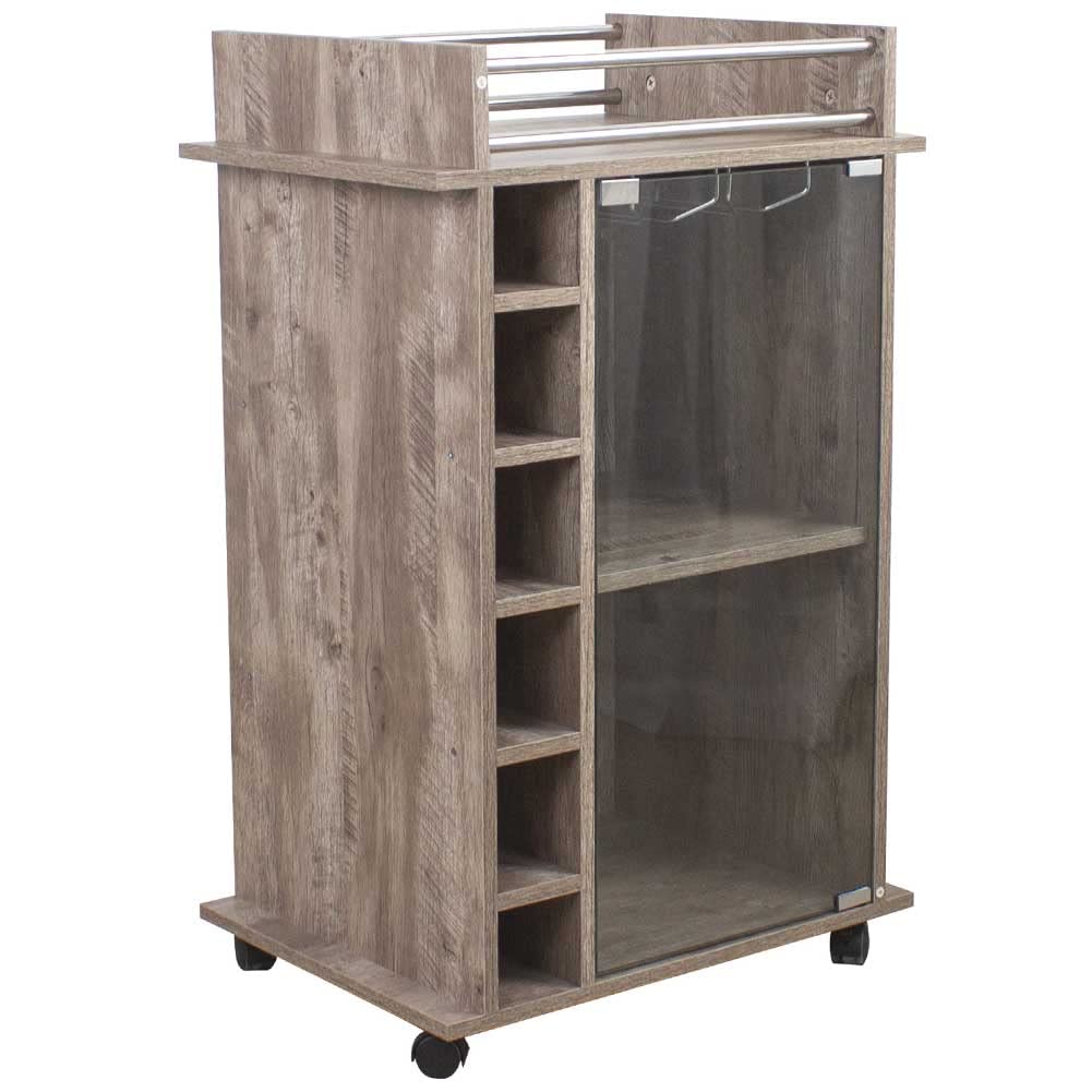 Mobile Angolo Bar Bakaji In Legno - Cantinetta Portabottiglie Con 6 Posti, 2 Ripiani E Porta Con Maniglia In Metallo, Colore Amaretto - Foto 2