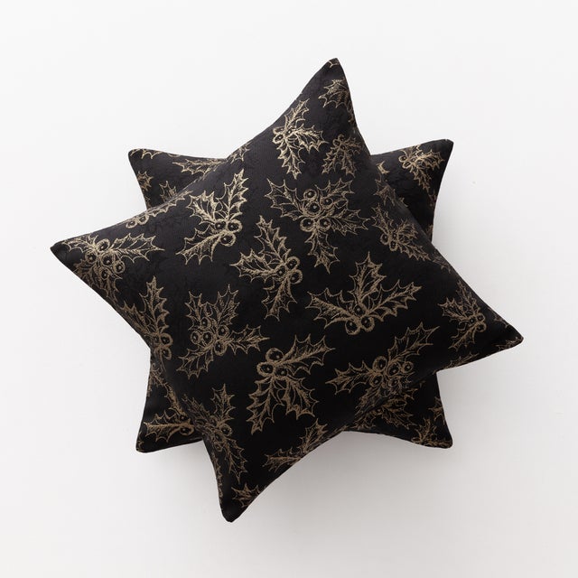 Pack de 2 capas de almofada de natal em jacquard de algodão noir e or 45x45 cm - Holly