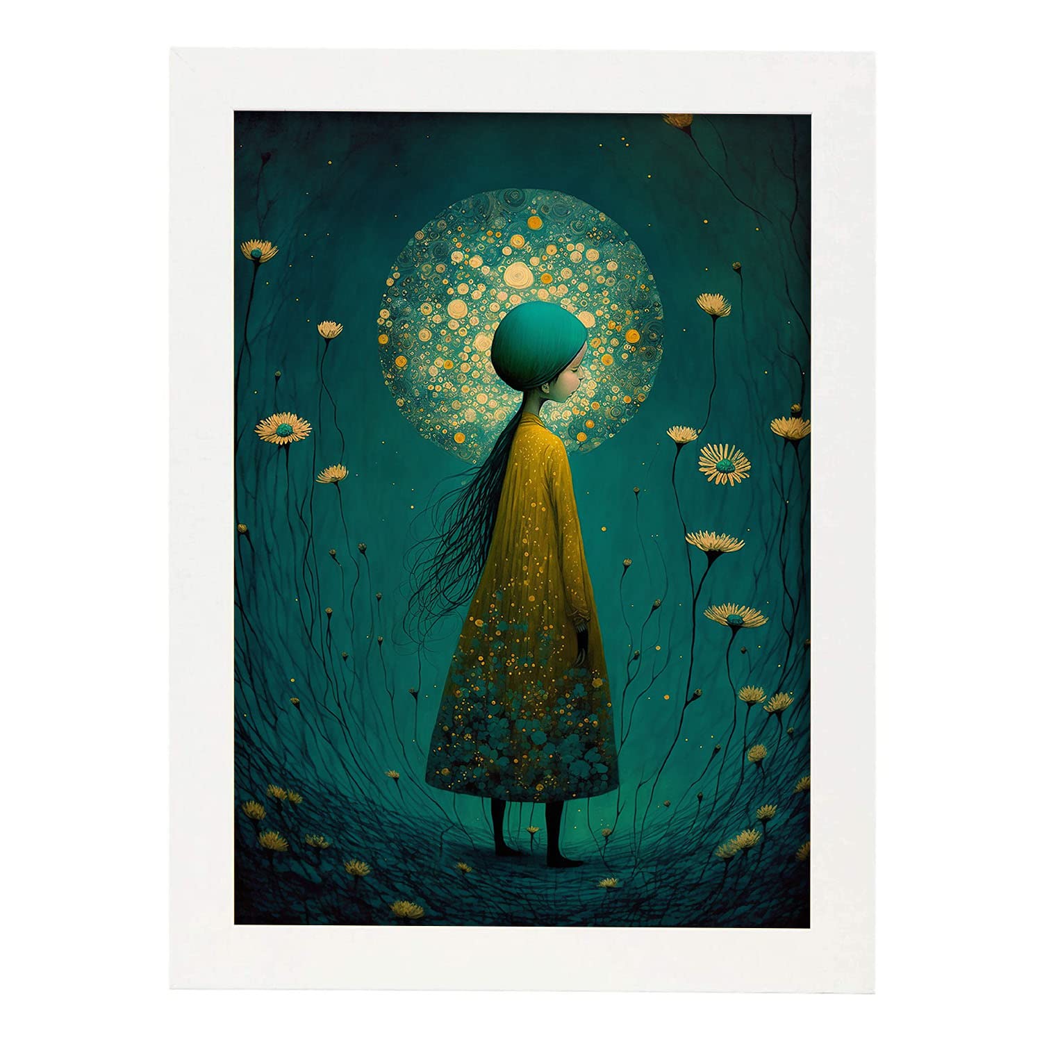 Nacnic poster margaritas en estilo surrealismo cinematográfico ilustraciones y grabados de historieta abstracta y artística para a3 marcos blanco