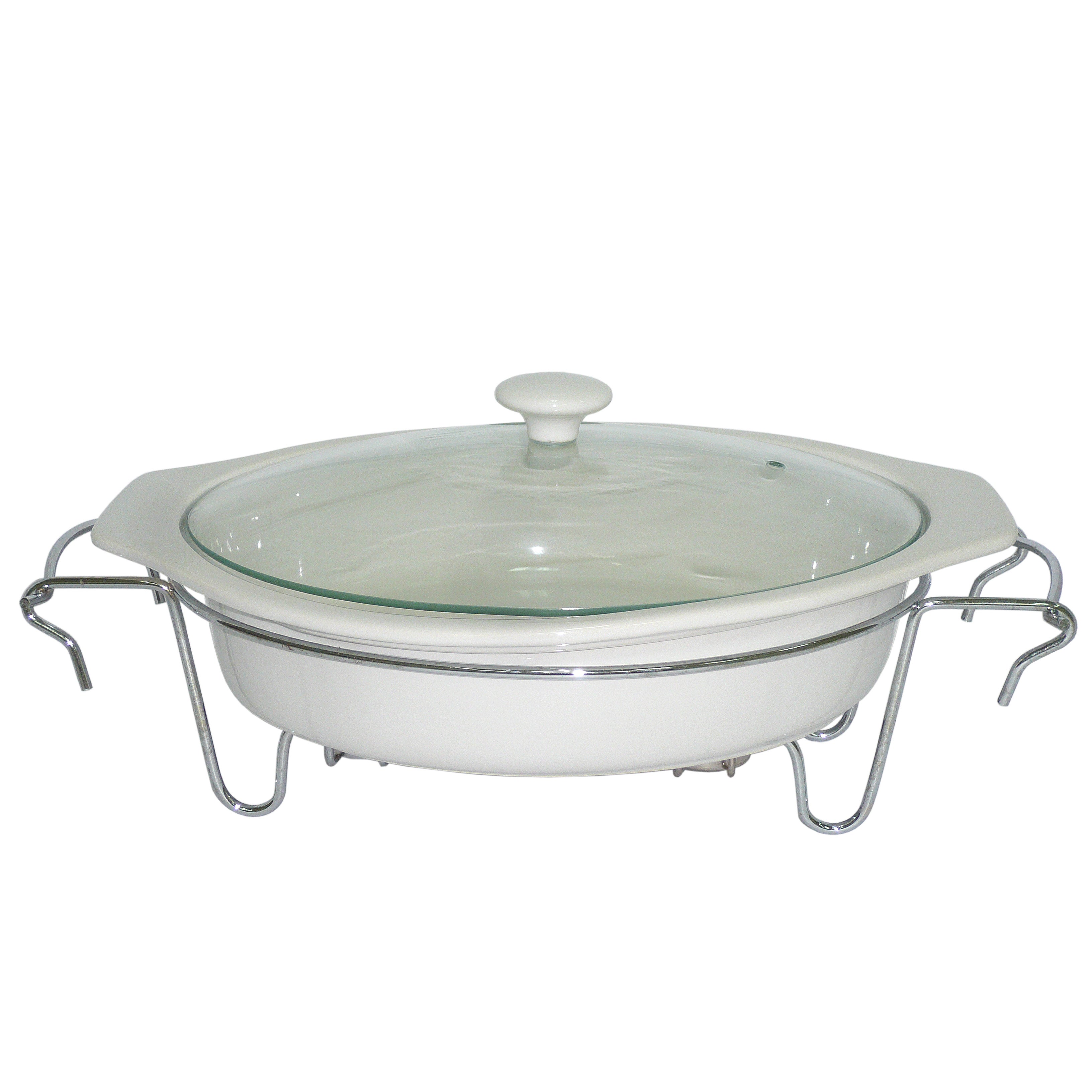 Fuente horno oval blanca tapa cristal grande