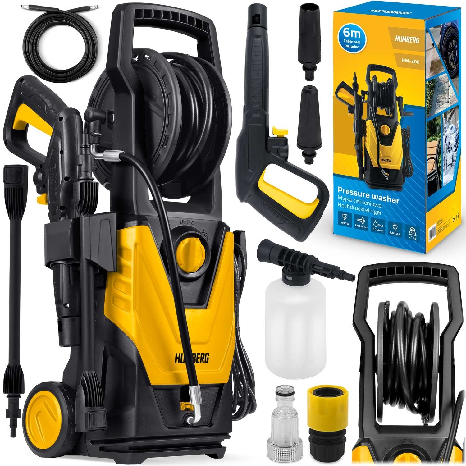 Myjka ciśnieniowa Humberg HM-300 1800W zestaw czarno-żółta