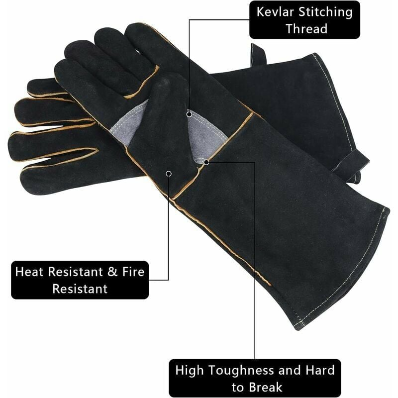 Gants extrêmement résistants au feu et à la chaleur, en cuir avec coutures en Kevlar, idéaux pour les cheminées, les poêles, les fours, les grils, la - 3