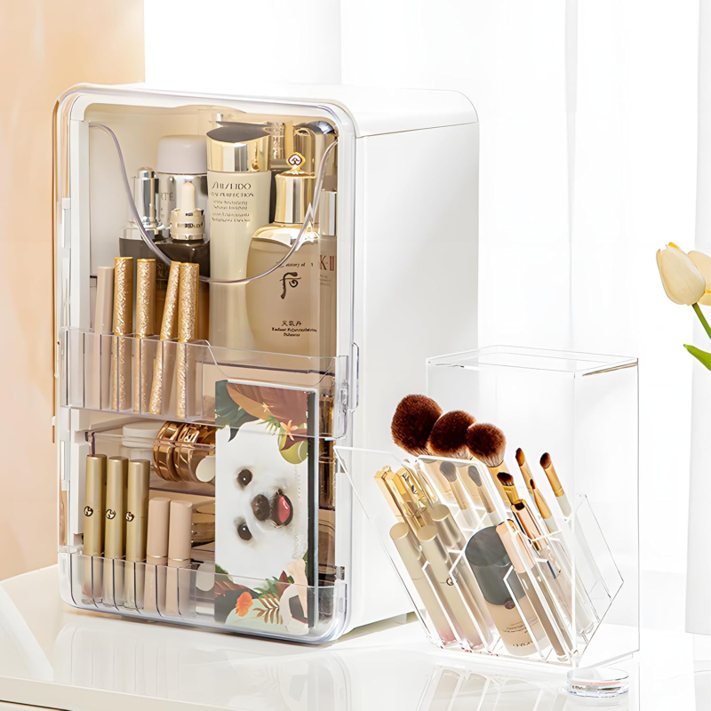 Boîte de rangement pour pinceaux de maquillage grande capacité, anti-poussière, avec couvercle, organisateur de bureau. - 2