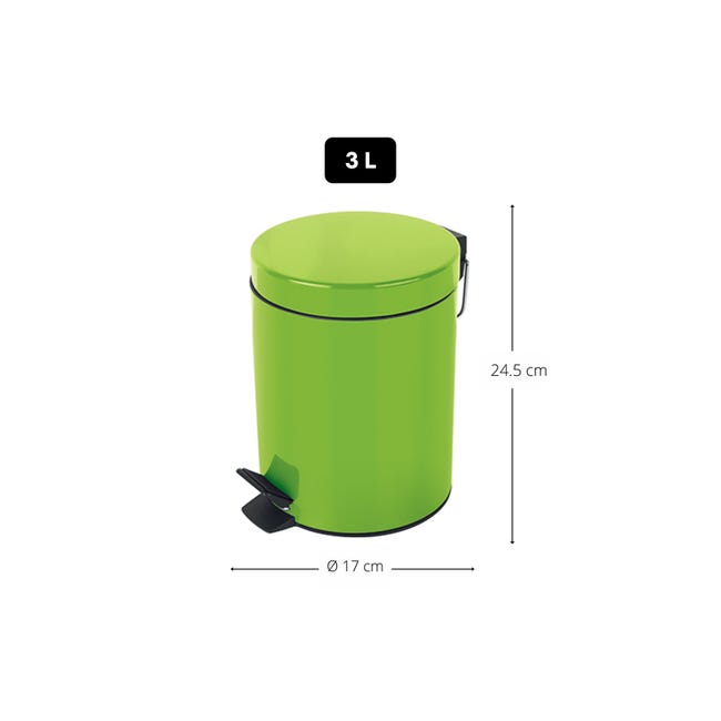 Spirella Poubelle 3 Litres Métal Sydney Verte à Pédale - Design Moderne Pour Salle De Bain