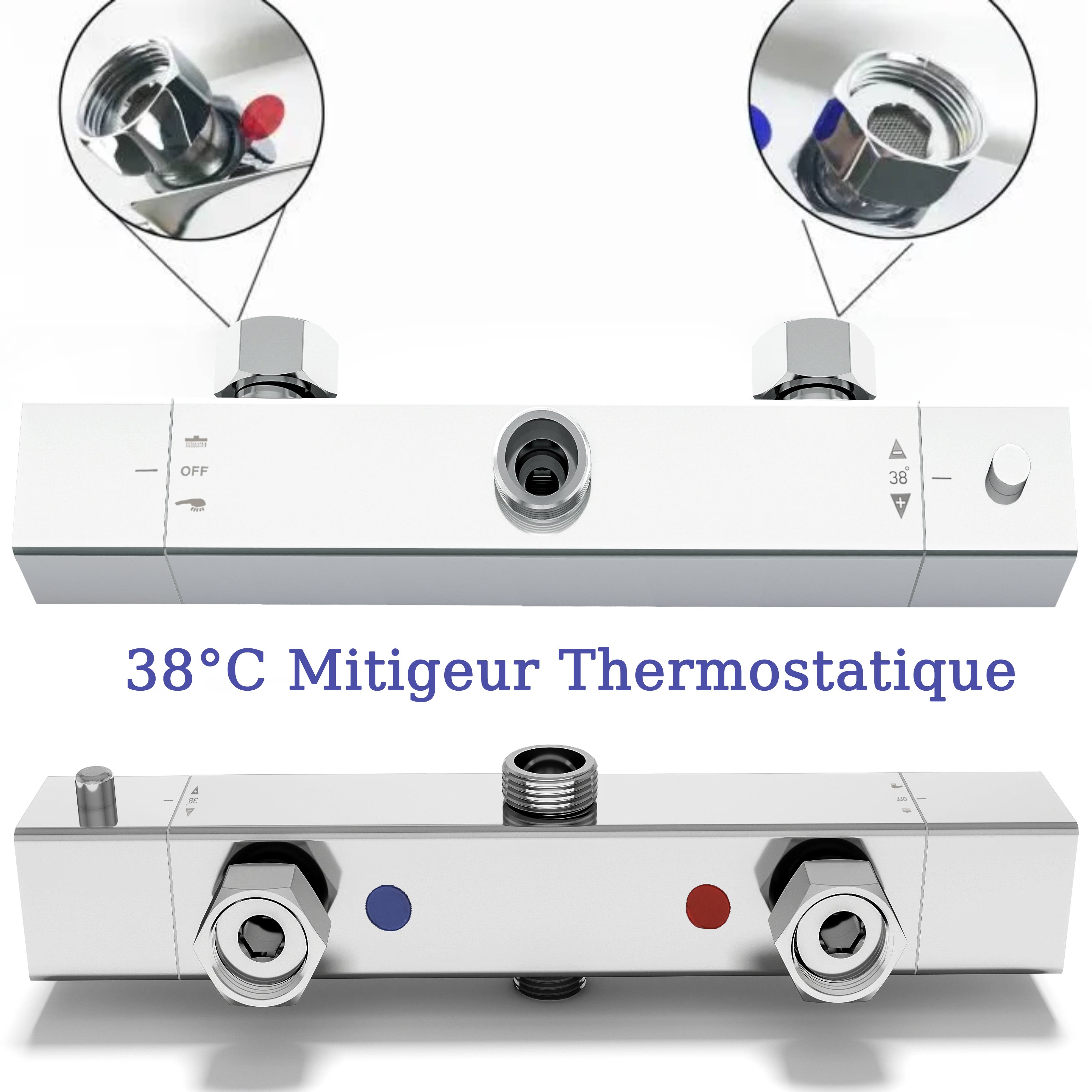 Ensemble de colonne de douche thermostatique carrée chromée à hauteur réglable AICA - 8