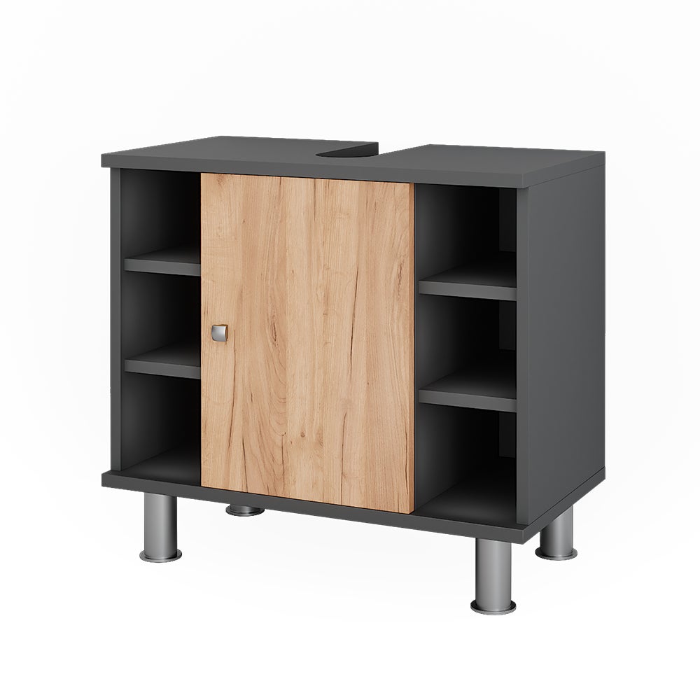 Vicco Szafka pod umywalkę Fynn, Złoty dąb power/antracyt, 60 x 54 cm z 6 półkami