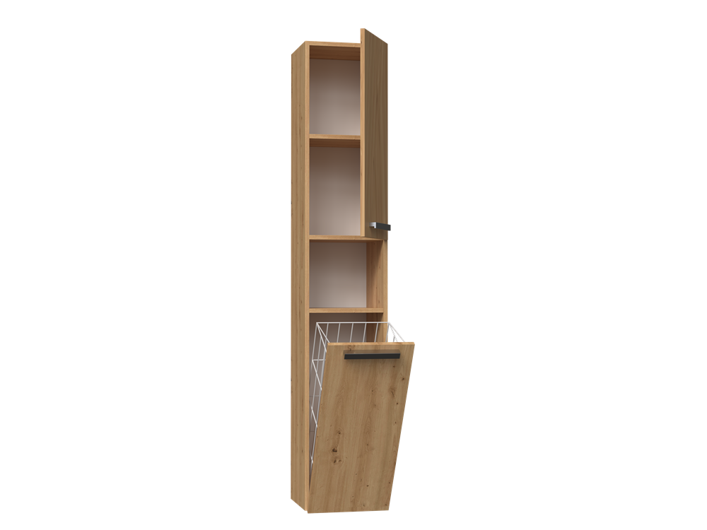 HORTI - Meuble salle de bain avec panier à linge - 31x30x174cm - Colonne rangement SDB - Chêne - 4