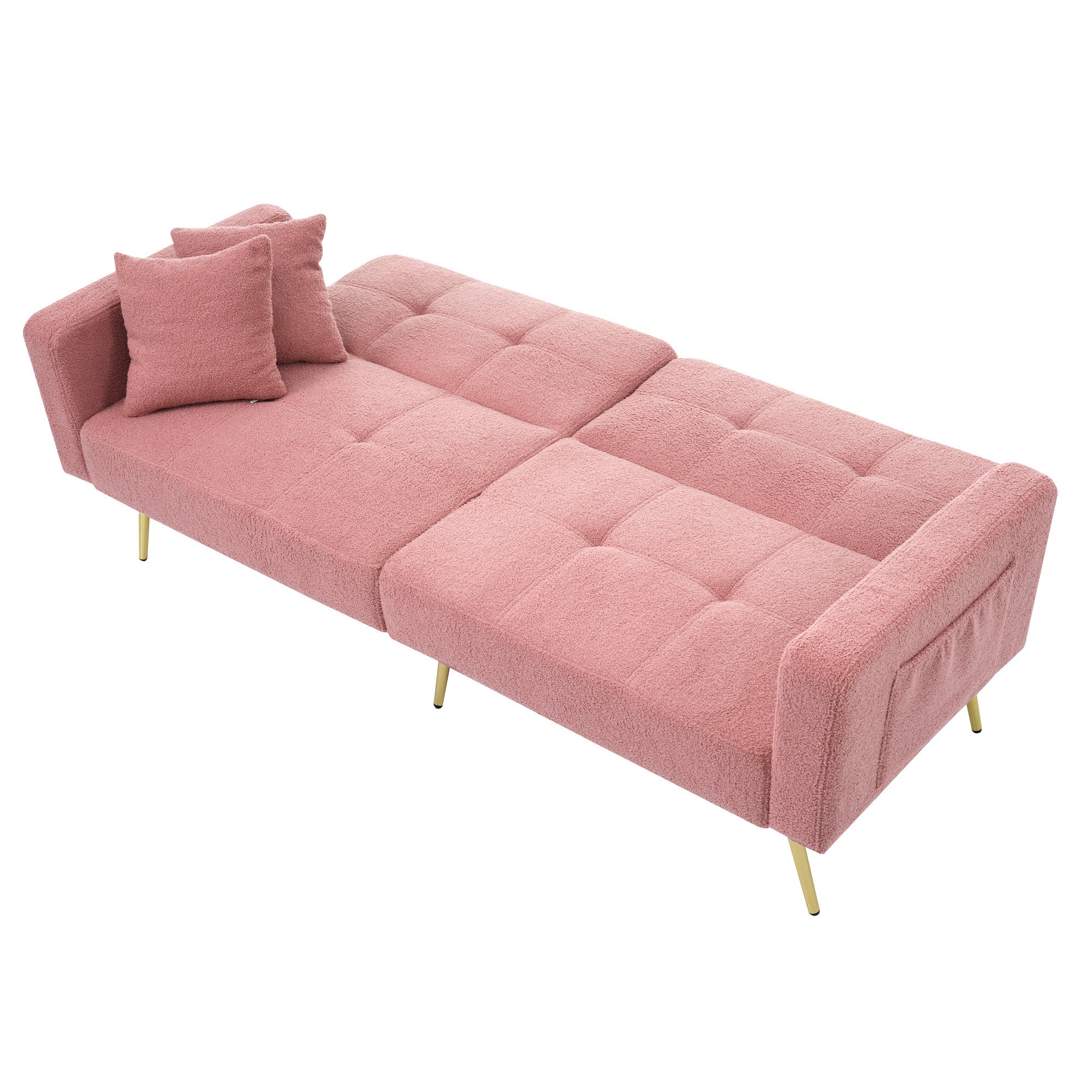 Sofa rozkładana z regulowanym oparciem - 2-osobowa - tkanina French Terry - różowa - 9
