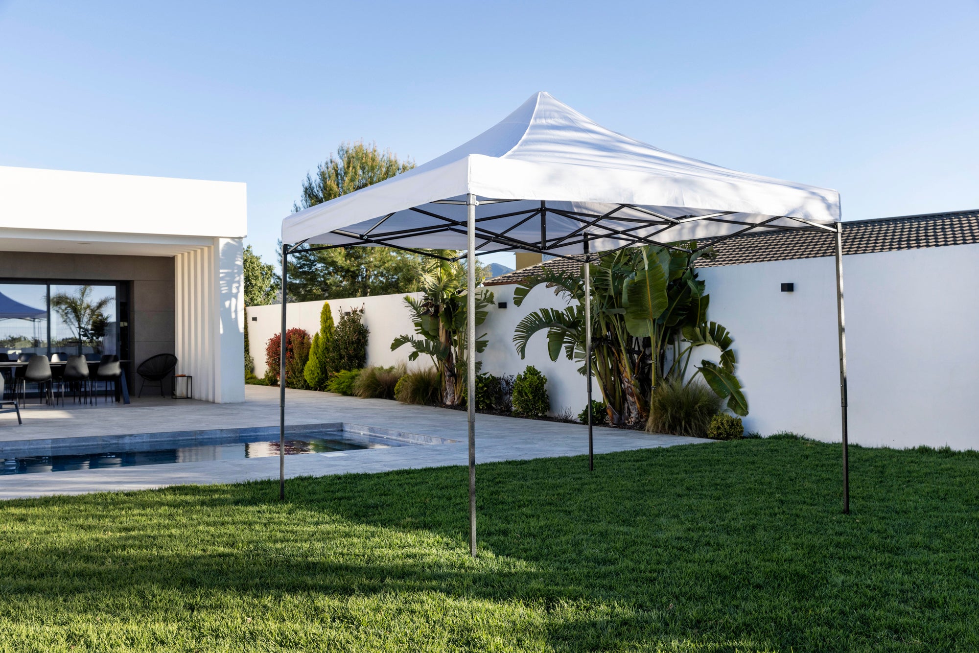 DUPI Gazebo Plegable 3x3 Metros, Cenador, Pergola, Carpas para Exteriores jardín, terrazas, Camping y Playa | Patas_Negras | Blanca - 9