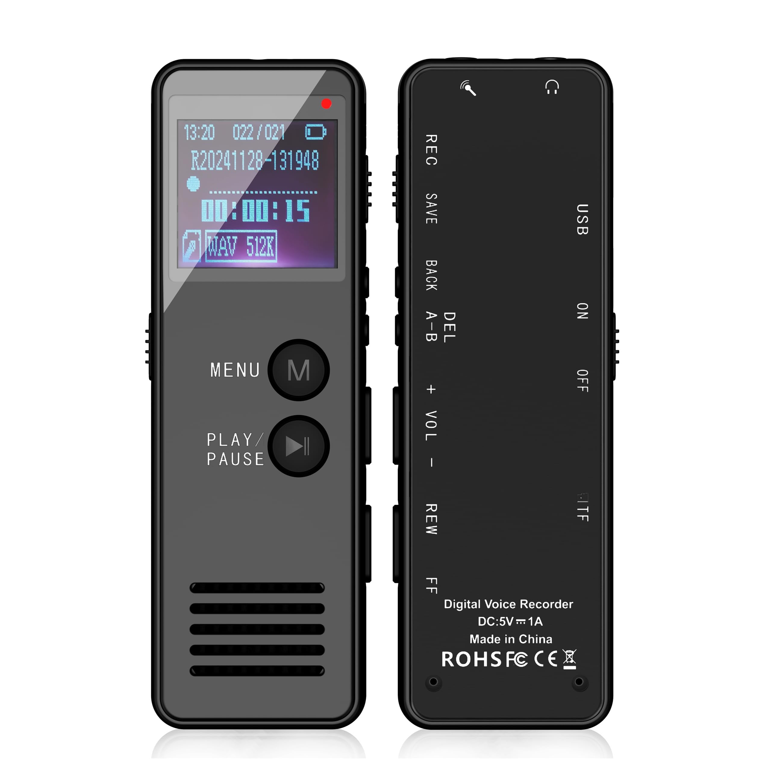 Rejestrator Dźwięku 64 GB Sterowanie Głosowe Mini Dyktafon HiFi MP3 WAV Konferencje Nagrywanie Dźwięku Ochrona Hasłem