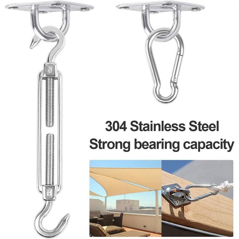 Kit de fixation pour Voile d'Ombrage Rectangulaire en acier inox: 4 fixations murales, 2 mousquetons et 2 tendeurs - 7