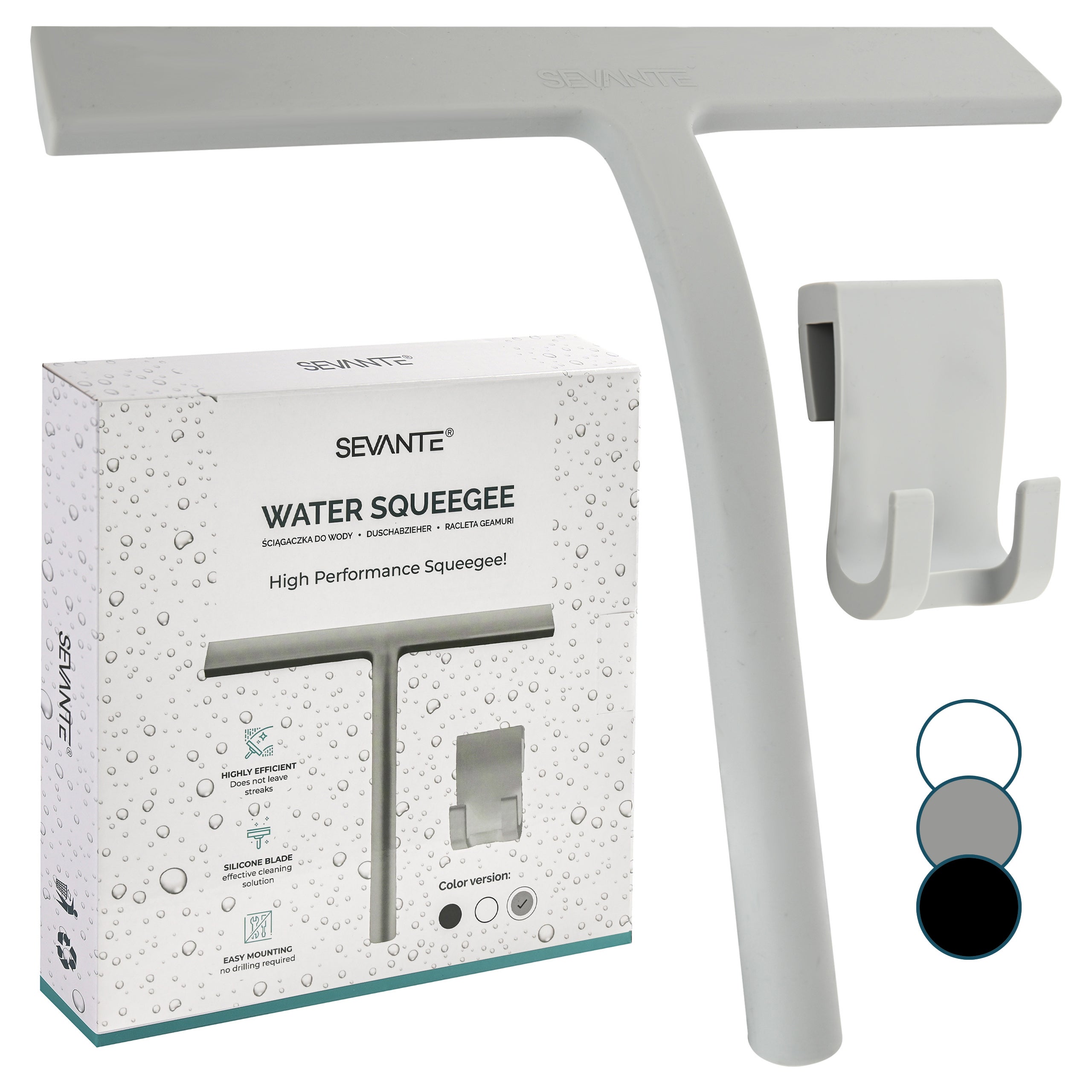 Silikonowa ściągaczka do kabiny prysznicowej SEVANTE 23 cm jasno-szara