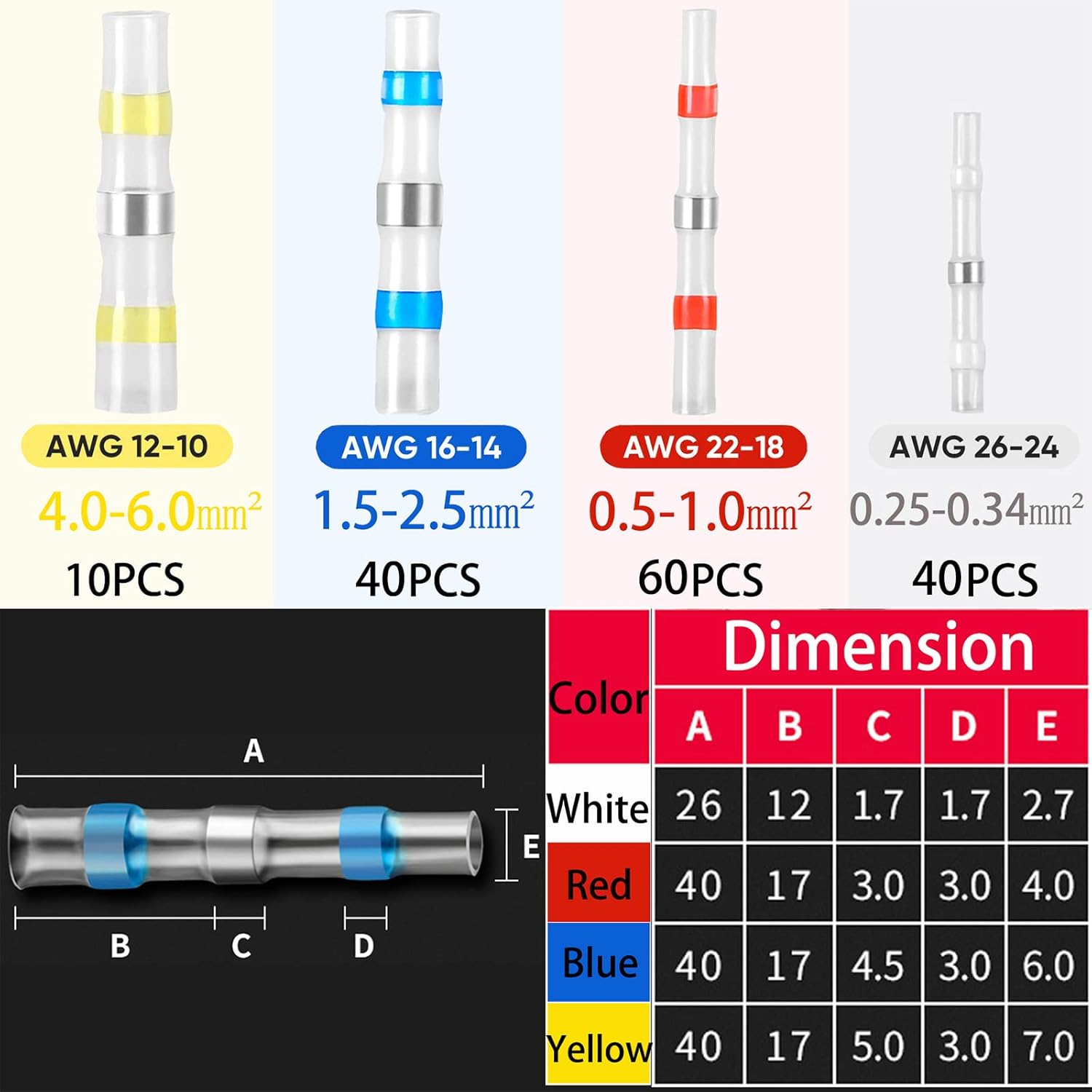 150pcs Connecteur Bout à Bout de Fil Thermorétractable, Thermosoudable Kit de Connecteurs de Bornes de Qualité Marine - 4