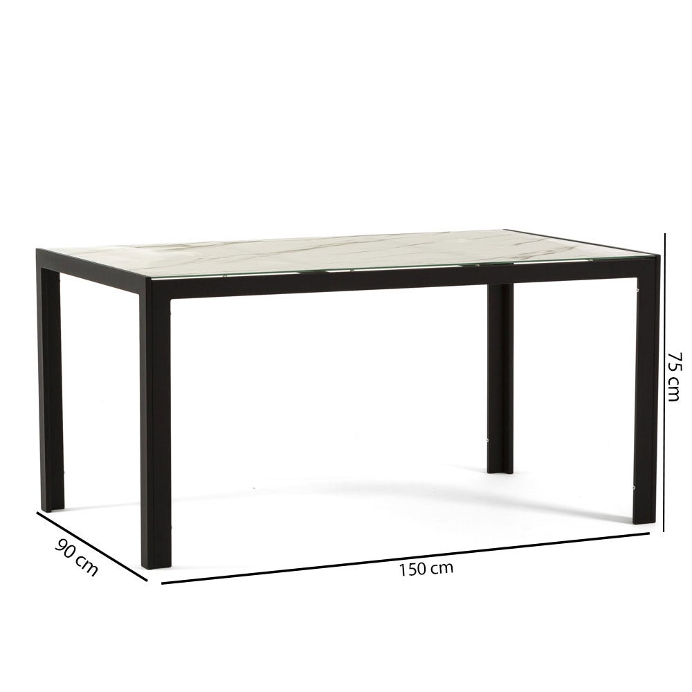Mesa rectangular fija 150x90 cm con estructura de aluminio y superficie de vidrio decorado Milo para interiores/exteriores mármol blanco/Antracita - 4