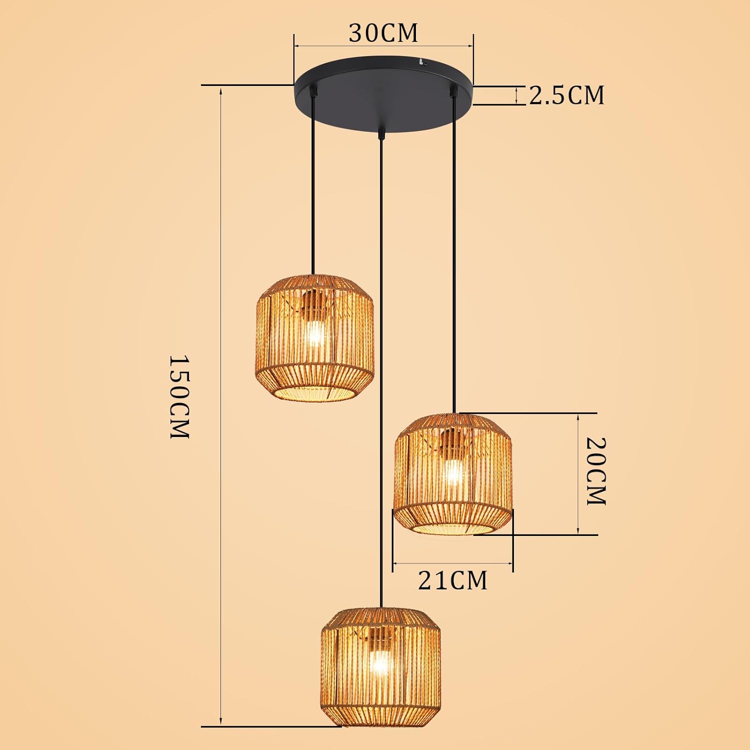 ZMH Lampa wisząca Vintage E27 w kolorze czarnym, z trzema żarówkami (żarówka nie jest dołączona) - 4