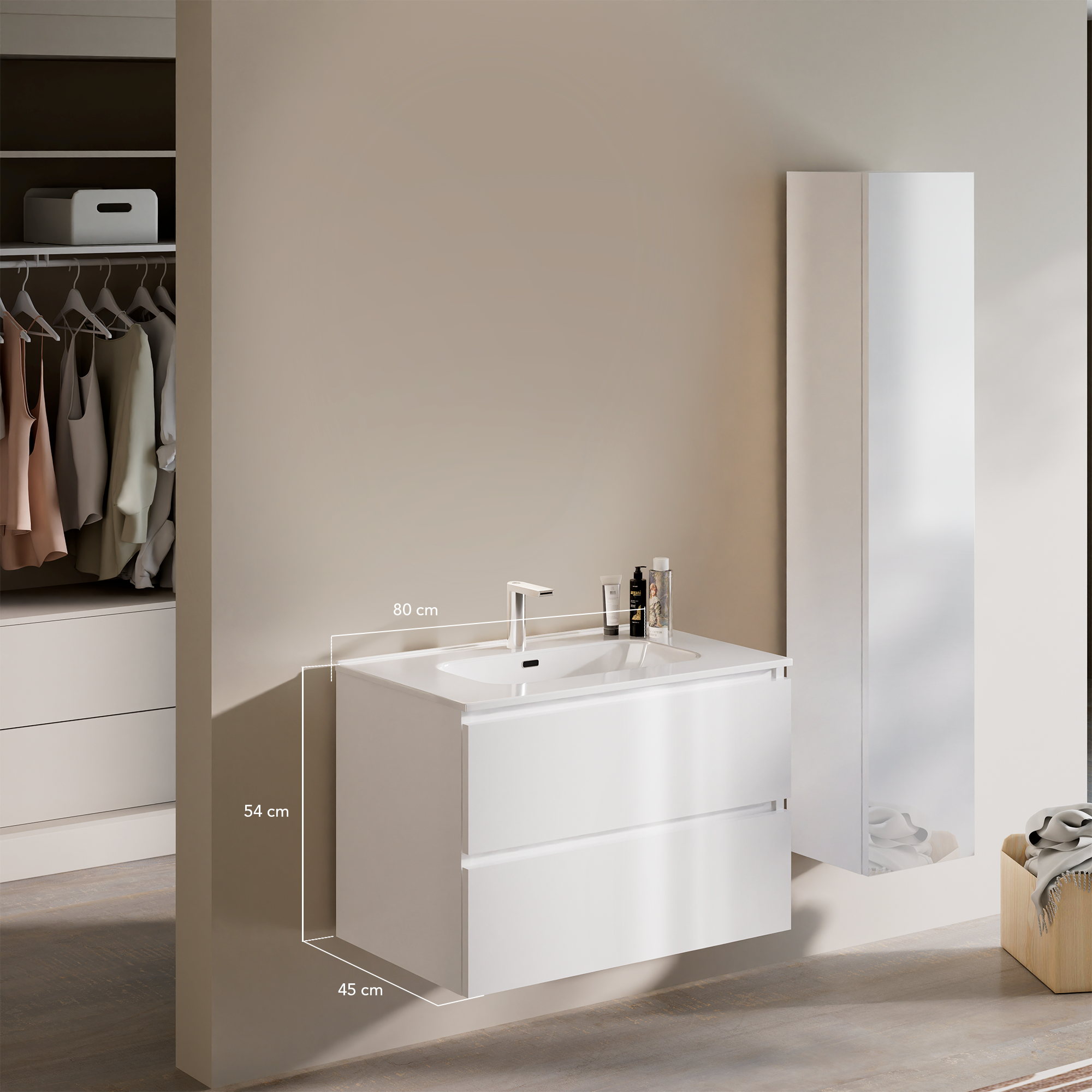 Feel Your Bath, Meuble Salle de Bain 80cm avec Vasque en Céramique Blanc Brillant – Design et Espace - 3